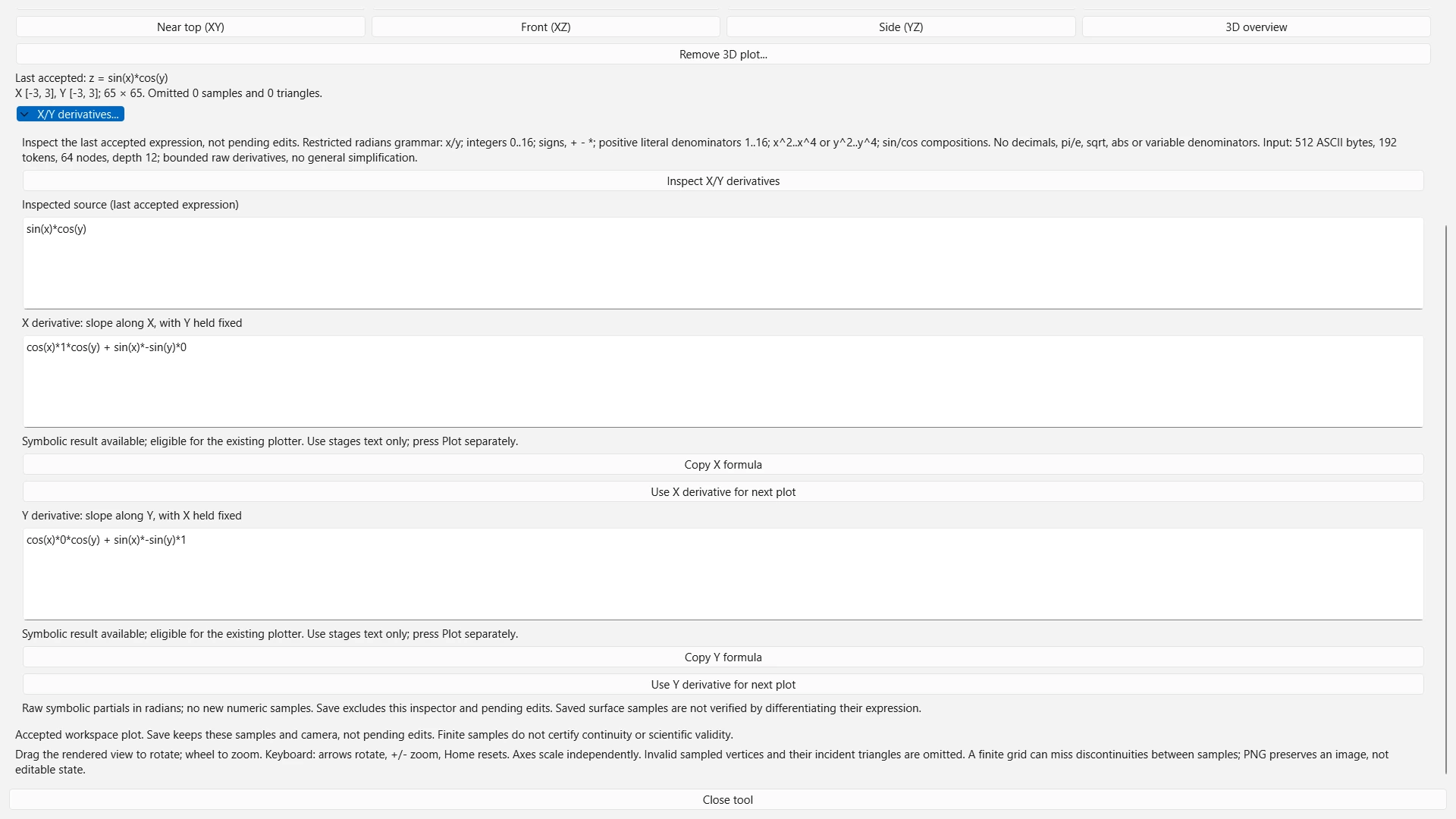 The inspector shows complete raw formulas and explicit next-plot controls.